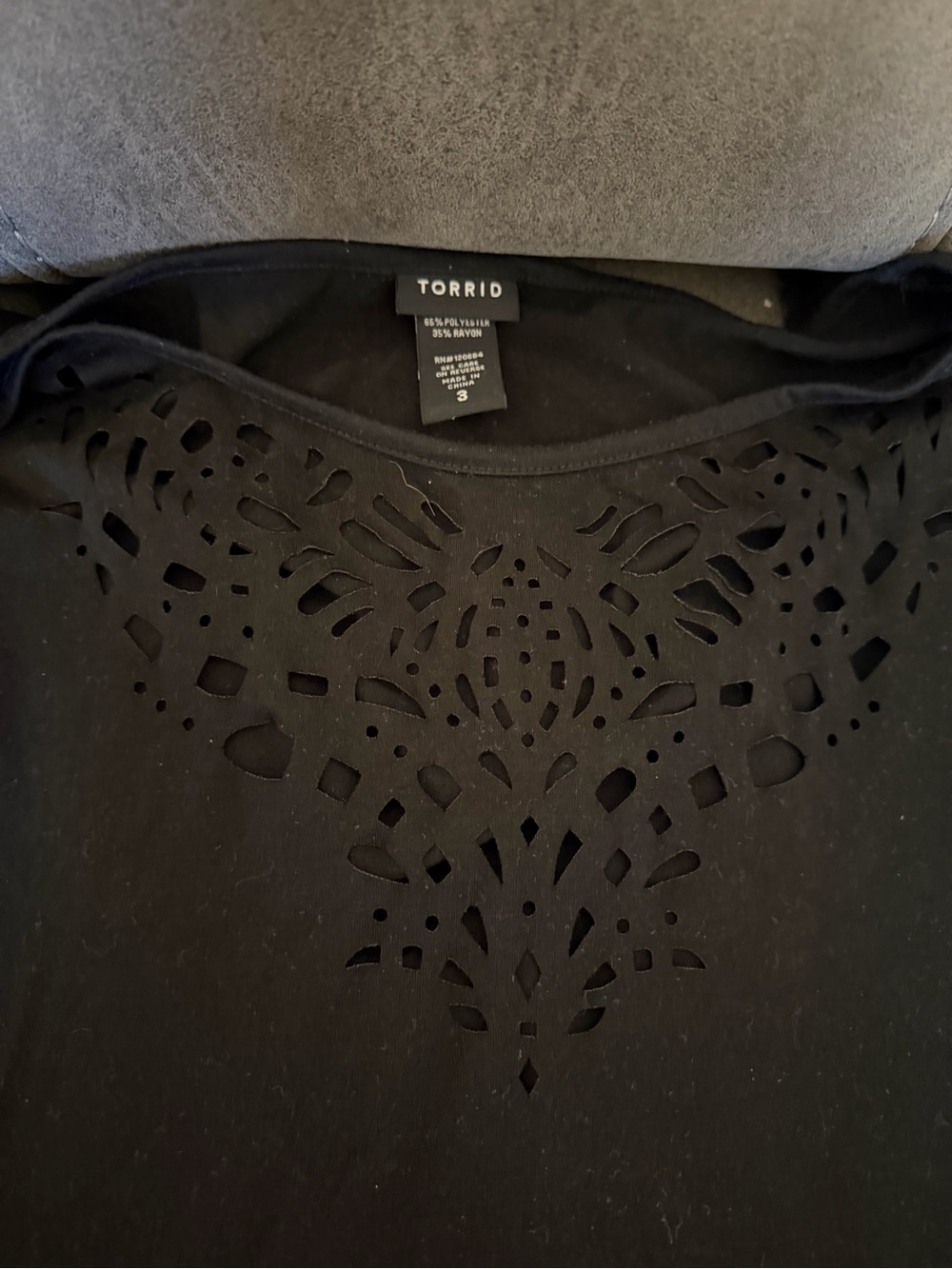 torrid Black Short Sleeve Top with Laser-Cut Front Detail